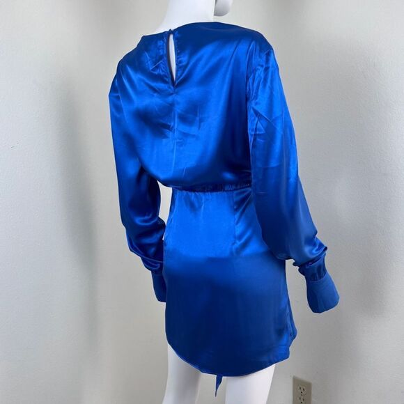 Hello Molly Swift And Clean Women Size 6 Blue Satin Mini NEW Dress Long Sleeve - Picture 13 of 16